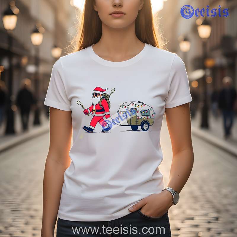Christmas Camping White Men Shirt Funny Santa Camper