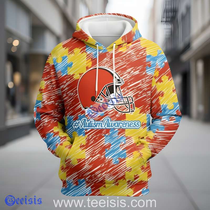 Cleveland Browns Autism Awareness Puzzle Custom 3D Hoodie