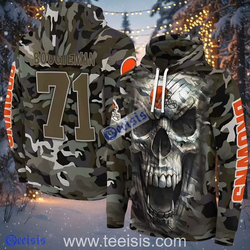 Cleveland Browns Camo Skull 3D Hoodie Game Day
