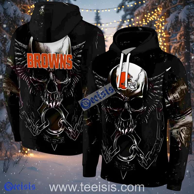 Cleveland Browns Skull Artwork 3D Hoodie Men Black