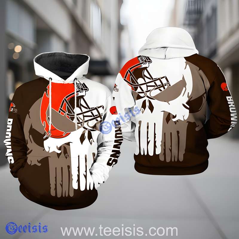 Cleveland Browns Team Skull 3D Hoodie For Youth
