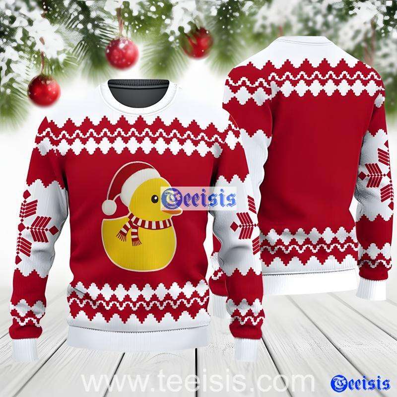 Cute Duck Christmas Sweater Yellow Duck Santa Ugly Xmas Pullover