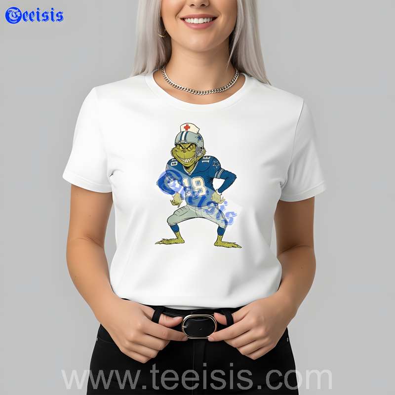 Dallas Cowboys Grinch Nurse Christmas White Mens Tee