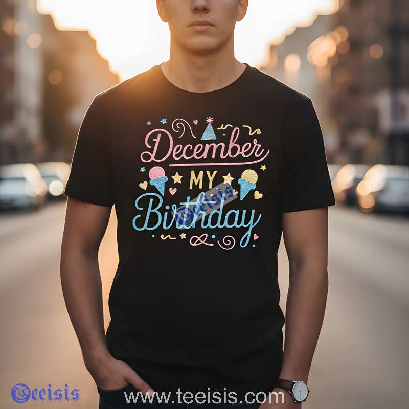 December My Birthday Christmas Black Vintage Tee