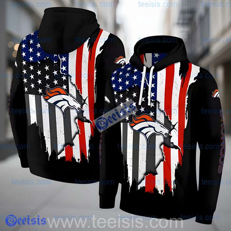 Denver Broncos American Pride 3D Hoodie Black Boy