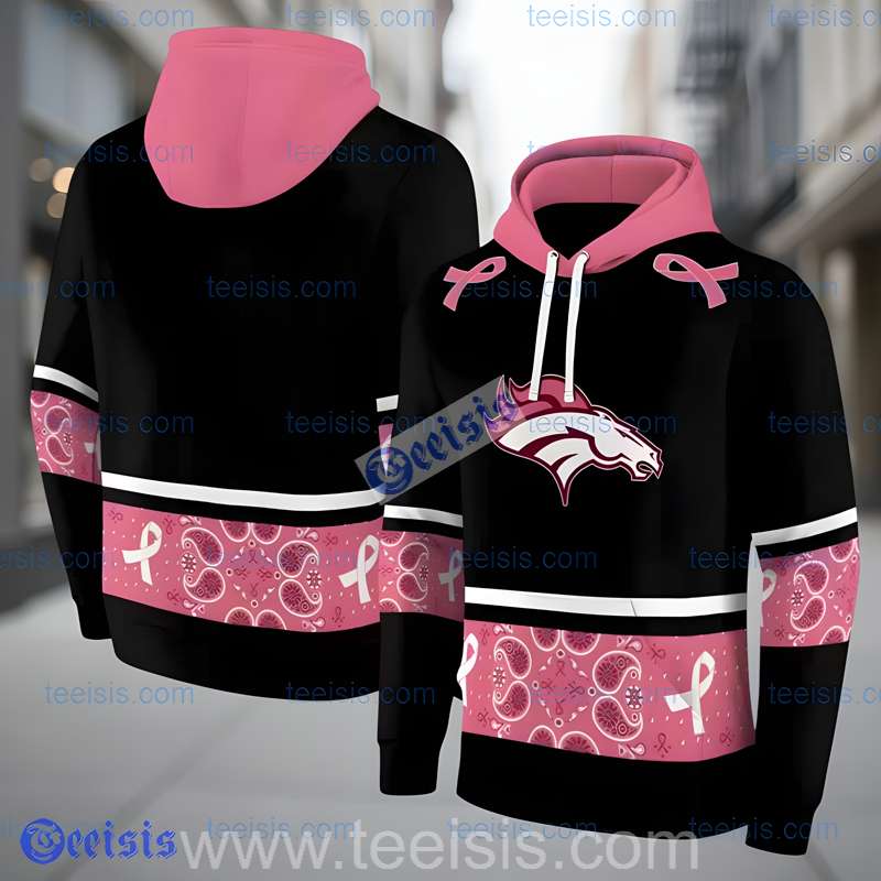 Denver Broncos Awareness Ribbon 3D Hoodie Black Pink Printing