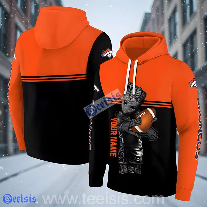 Denver Broncos Baby Groot 3D Hoodie Orange Black Men