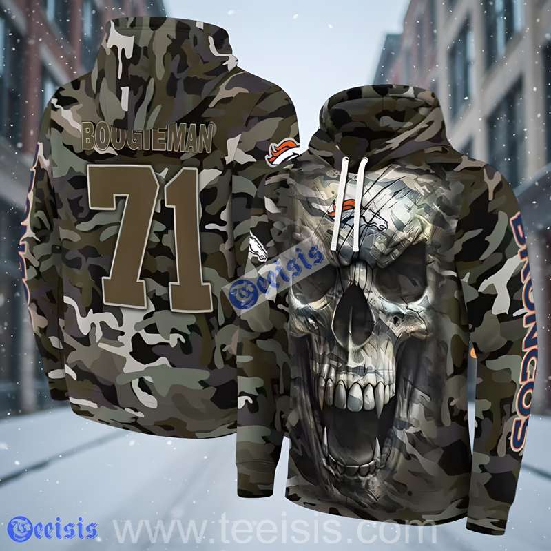 Denver Broncos Camo Skull 3D Art Hoodie Apparel