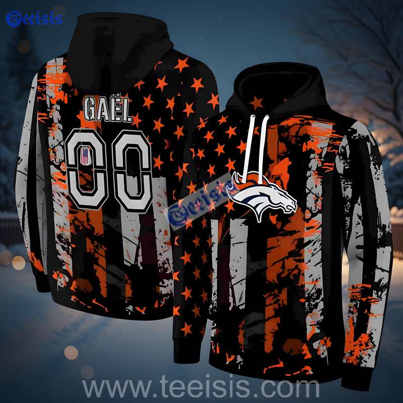 Denver Broncos Distressed Flag Custom Name 3D Hoodie Fans