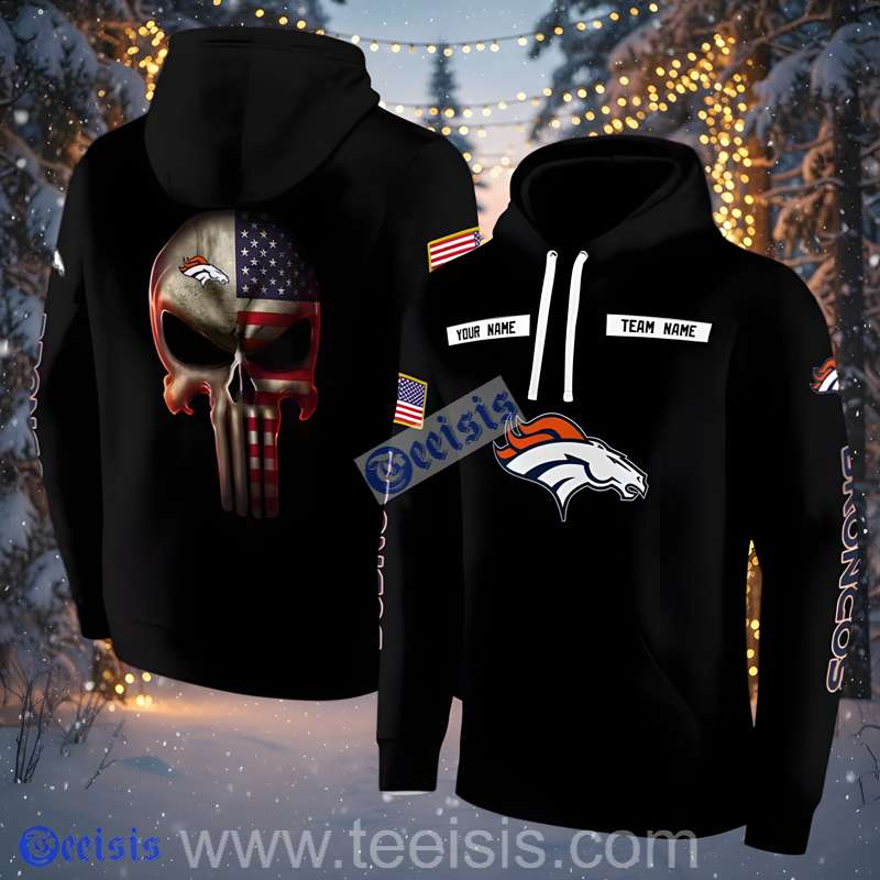 Denver Broncos Punisher Skull Custom Name 3D Hoodie Style