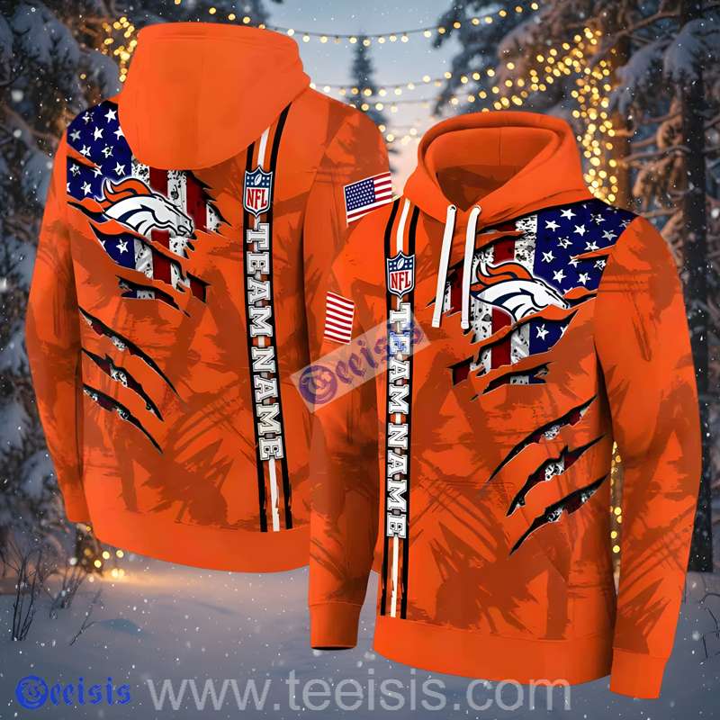 Denver Broncos Ripped Flag 3D Pullover Hoodie Fans