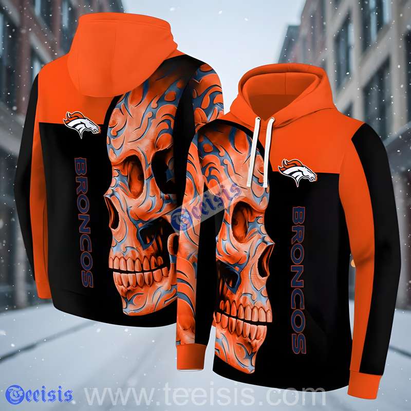 Denver Broncos Skull Motif 3D Pullover Hoodie