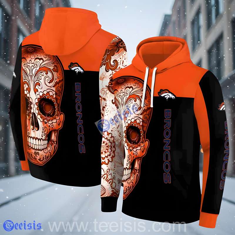Denver Broncos Sugar Skull 3D Hoodie With Zipper