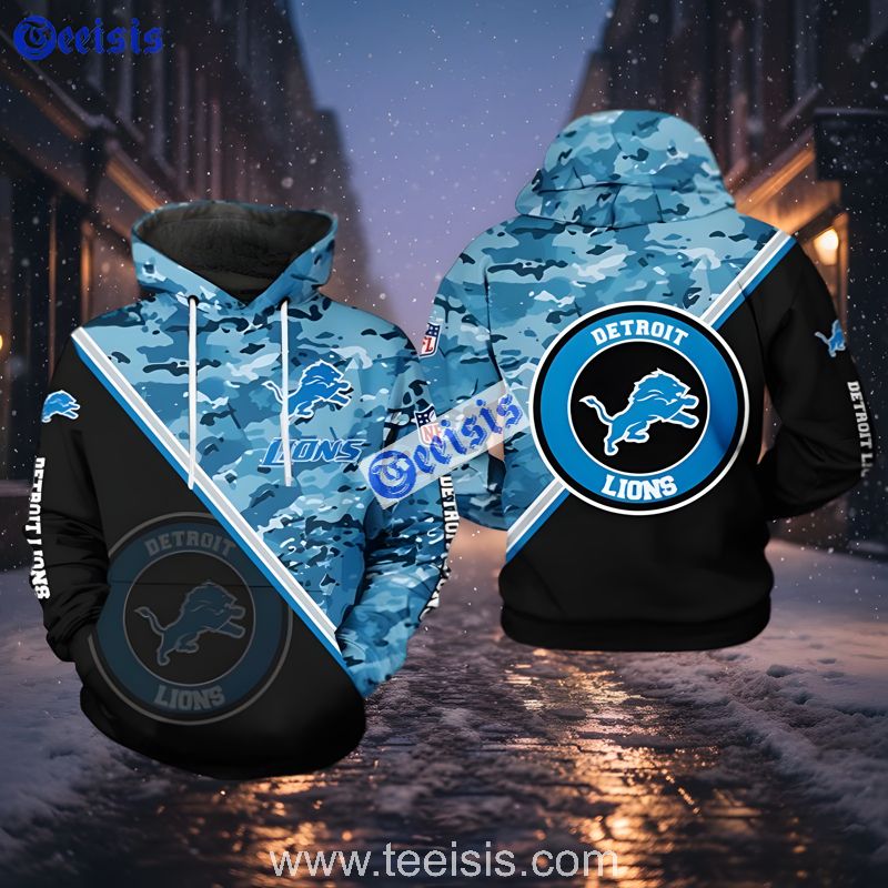 Detroit Lions Camo Blue Black Women 3D Pullover Hoodie