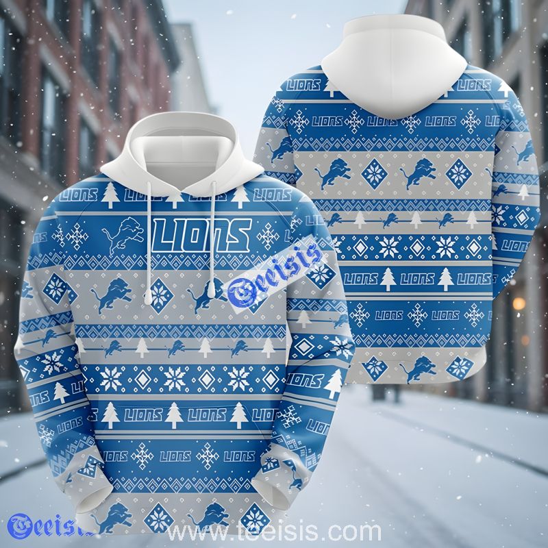 Detroit Lions Christmas Tree Logo Blue Grey 3D Hoodie Women