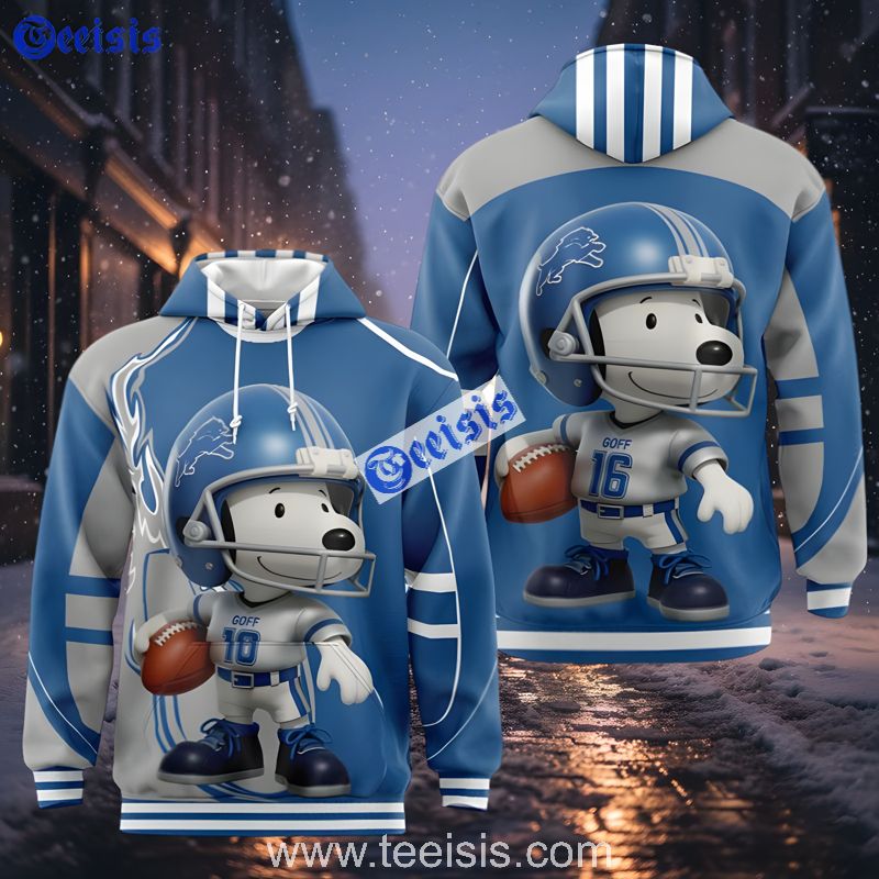 Detroit Lions Cute Quarterback Cartoon Graphic Blue Gray 3D Hoodie Women