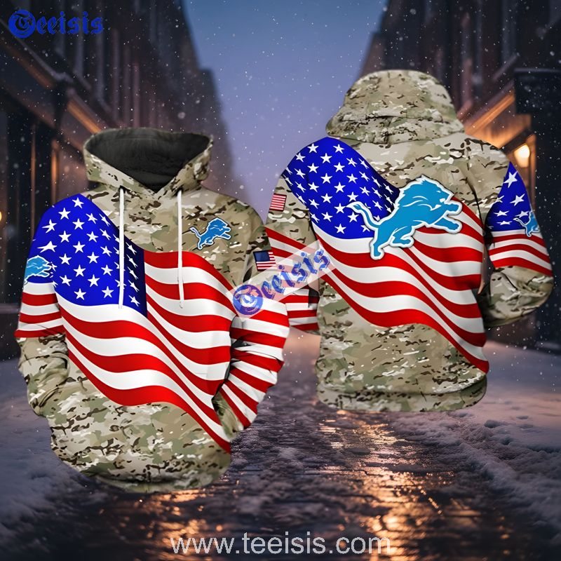 Detroit Lions Us Flag Camo Veteran Men 3D Hoodie Zipper