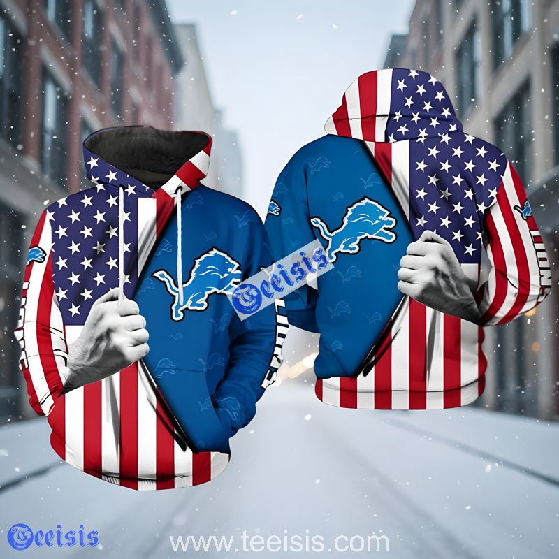 Detroit Lions Us Flag Plus Size 3D Hoodie Boys