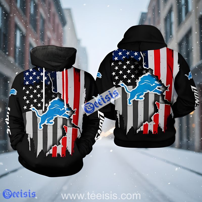 Detroit Lions US Flag Team 3D Hoodie Dad And Mom