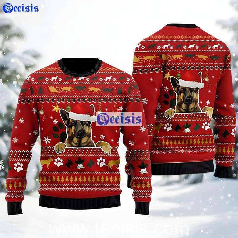 German Shepherd Christmas Sweater Santa Dog Ugly Xmas Holiday Pullover