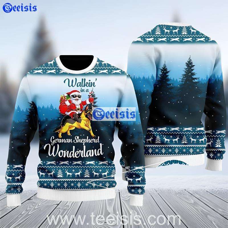 German Shepherd Wonderland Christmas Sweater Santa Dog Ugly Xmas Knit