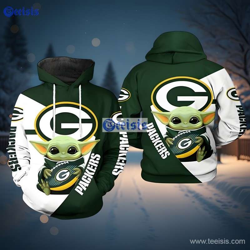 Green Bay Packers Baby Yoda Team White Green 3D Hoodie Fans