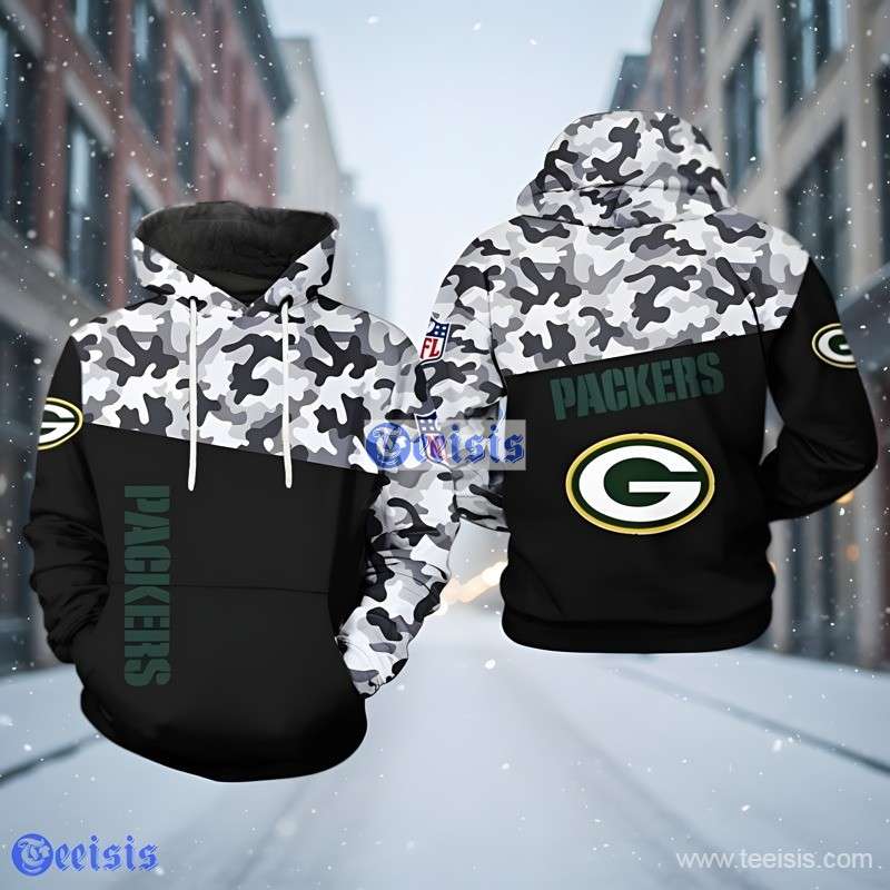 Green Bay Packers Camo Veteran Team Zip Up 3D Hoodie Mens