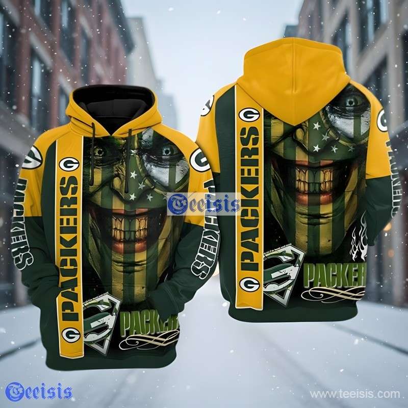 Green Bay Packers Grunge Face Yellow Green 3D Hoodie Womens