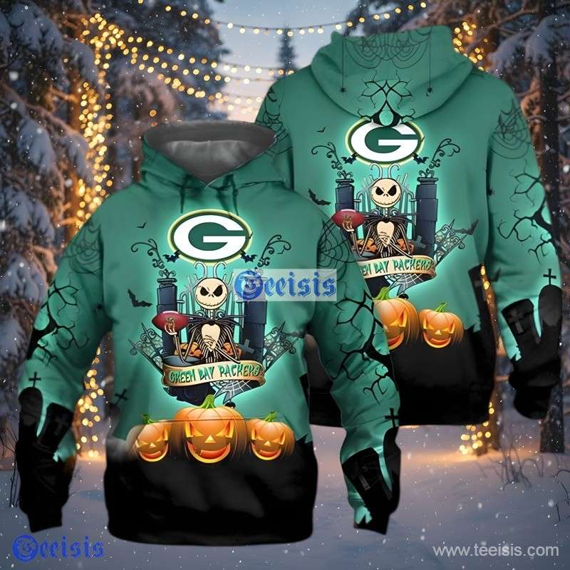 Green Bay Packers Halloween Jack Black Green 3D Art Hoodie Apparel