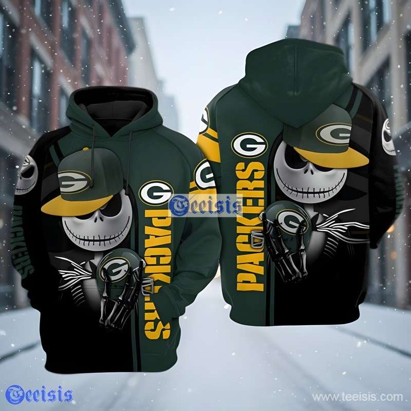 Green Bay Packers Jack Skellington Green Yellow 3D Hoodie Youth