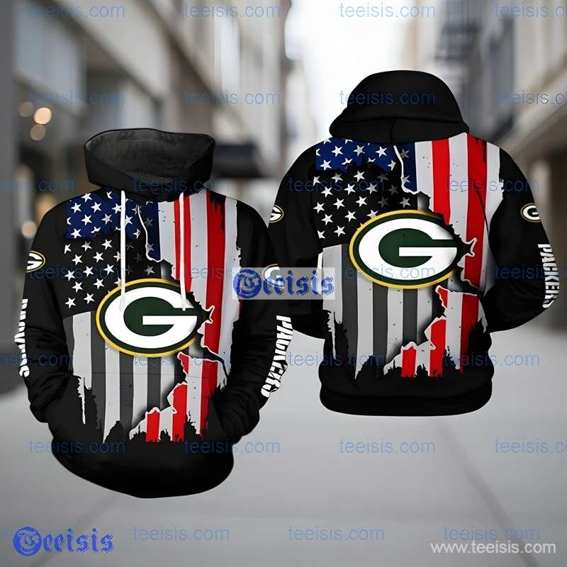 Green Bay Packers US Flag Team Plus Size 3D Hoodie For Fans