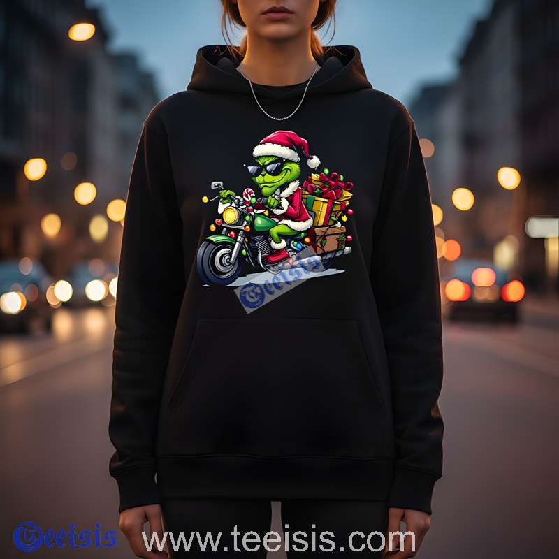 Grinch Riding Motorcycle Christmas Shirt For Men image 2 Grinch Riding Motorcycle Christmas Shirt For Men image 2