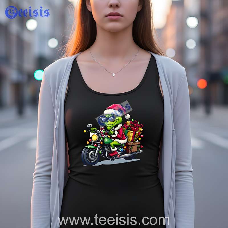 Grinch Riding Motorcycle Christmas Shirt For Men image 3 Grinch Riding Motorcycle Christmas Shirt For Men image 3