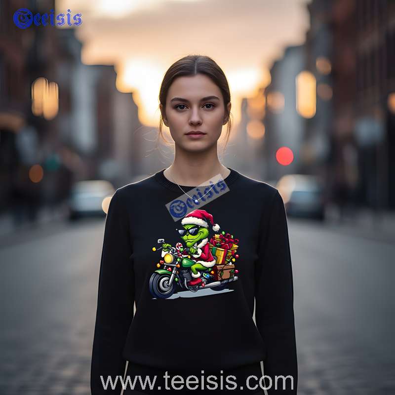 Grinch Riding Motorcycle Christmas Shirt For Men image 4 Grinch Riding Motorcycle Christmas Shirt For Men image 4