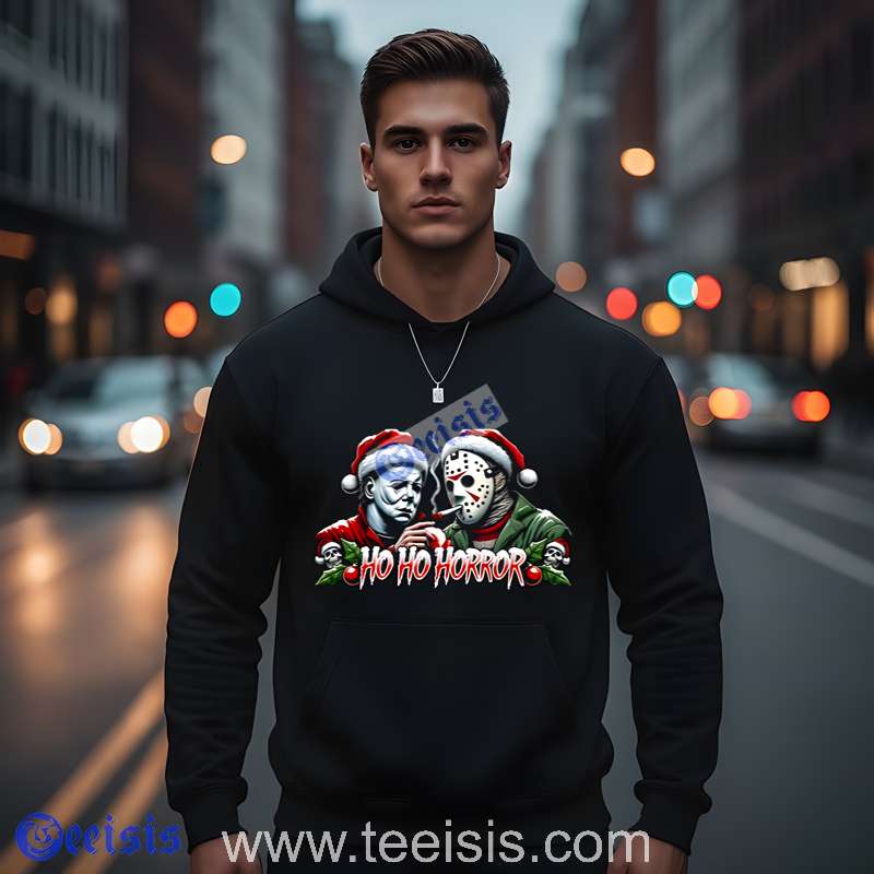 Ho Ho Horror Michael Myers And Jason T Shirt Adults image 2 Ho Ho Horror Michael Myers And Jason T Shirt Adults image 2