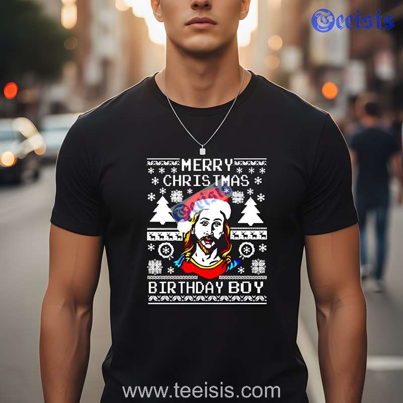 Merry Christmas Birthday Boy Black Vintage Tee