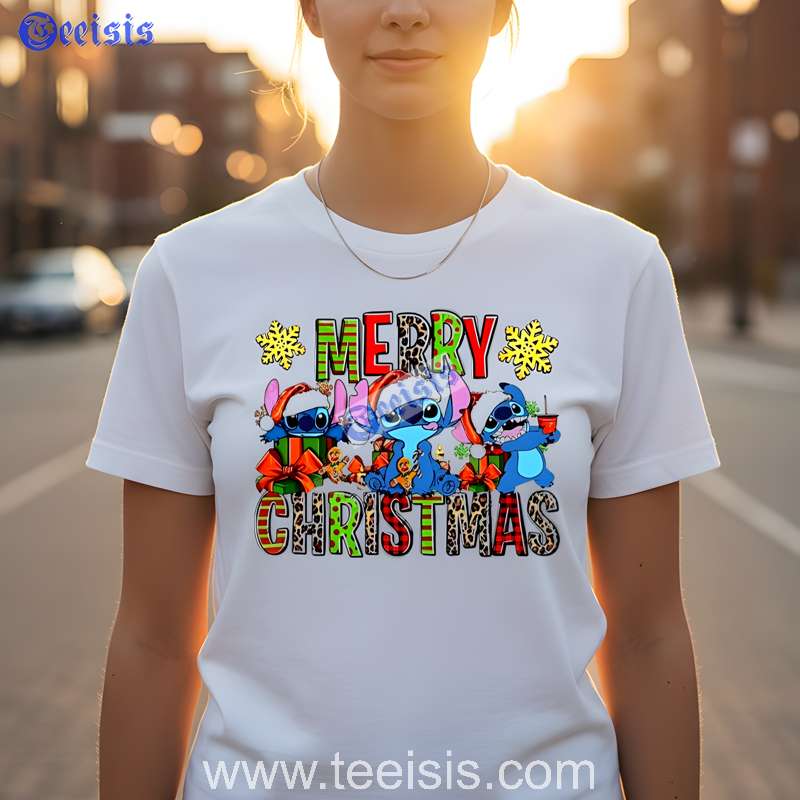 Merry Stitchmas Lights White Unisex Shirt Design