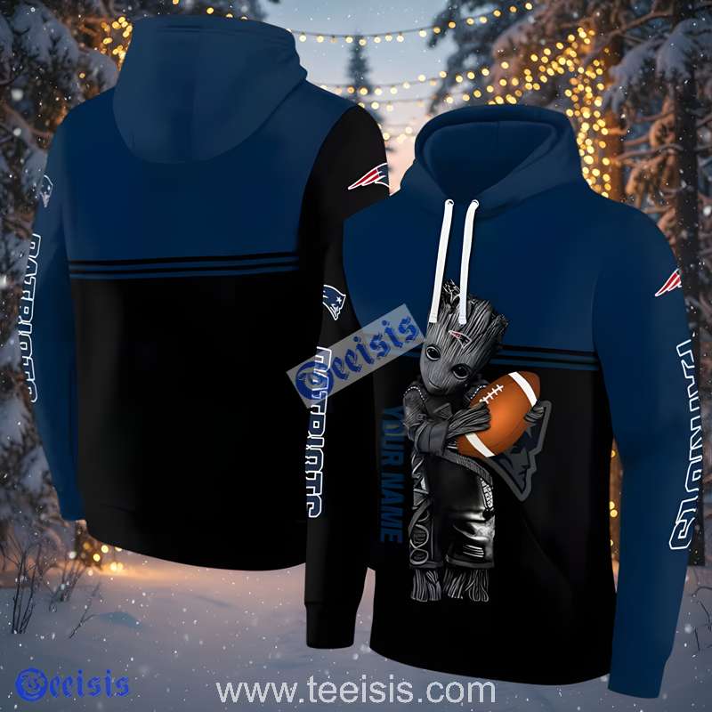 New England Patriots Baby Groot Blue Black 3D Hoodie For Men