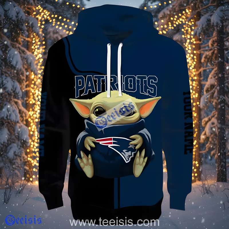 New England Patriots Baby Yoda 3D Hoodie Blue Graphic