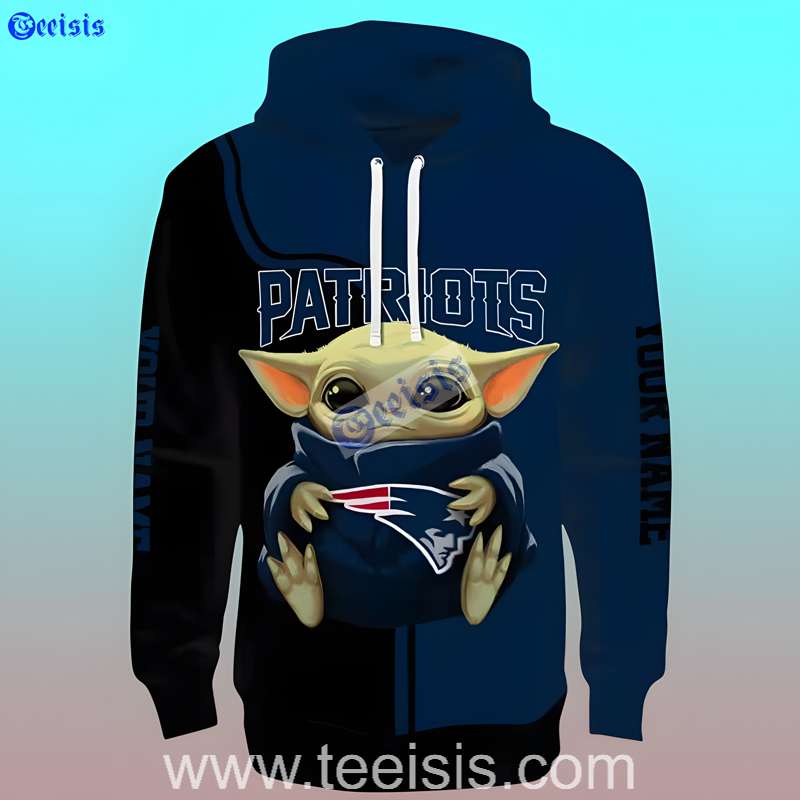 New England Patriots Baby Yoda 3D Hoodie Blue Graphic