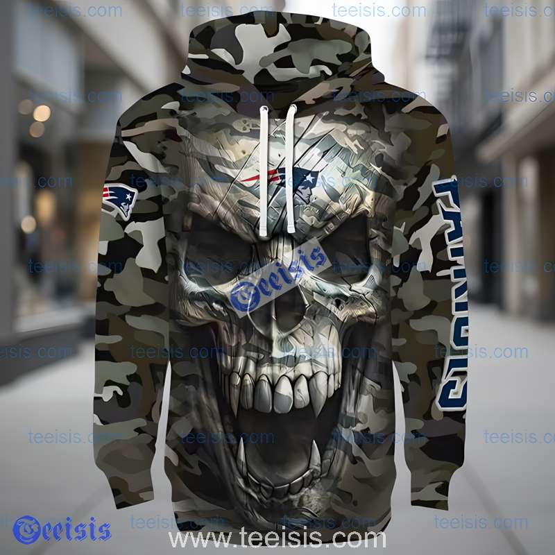 New England Patriots Camo Skull 3D Design Hoodie Clothes