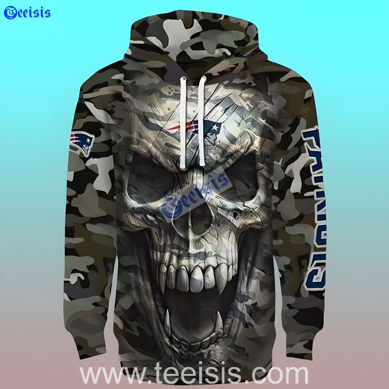 New England Patriots Camo Skull 3D Design Hoodie Clothes