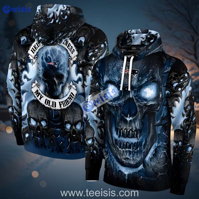 New England Patriots Demonic Skull Blue Black 3D Art Hoodie Apparel