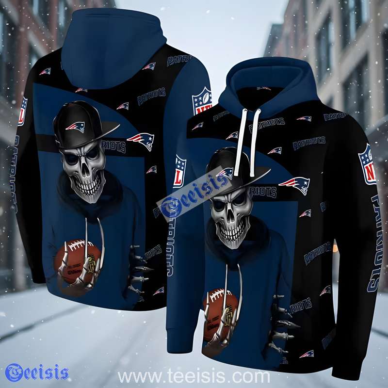 New England Patriots Grim Vibe Blue Black 3D Hoodie For Boys