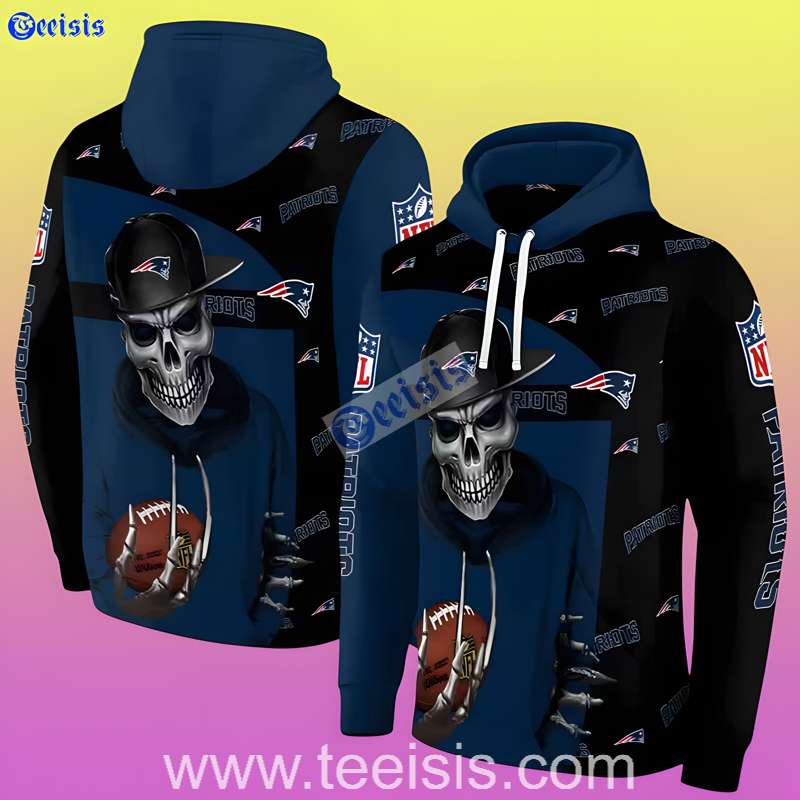 New England Patriots Grim Vibe Blue Black 3D Hoodie For Boys
