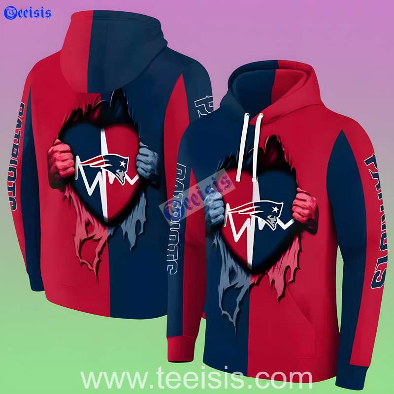 New England Patriots Heartbeat Red Blue 3D Hoodie Style