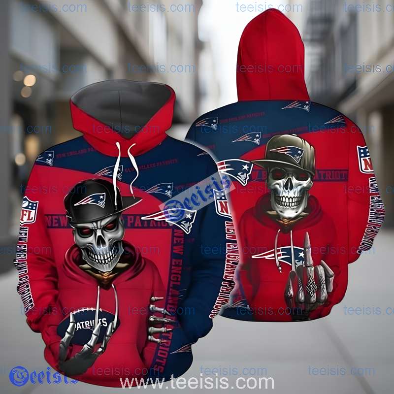 New England Patriots Hiphop Skeleton Red Blue 3D Hoodie Style