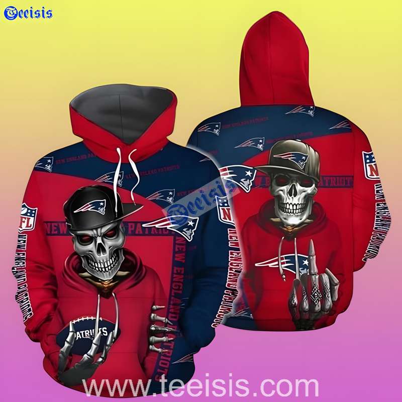 New England Patriots Hiphop Skeleton Red Blue 3D Hoodie Style
