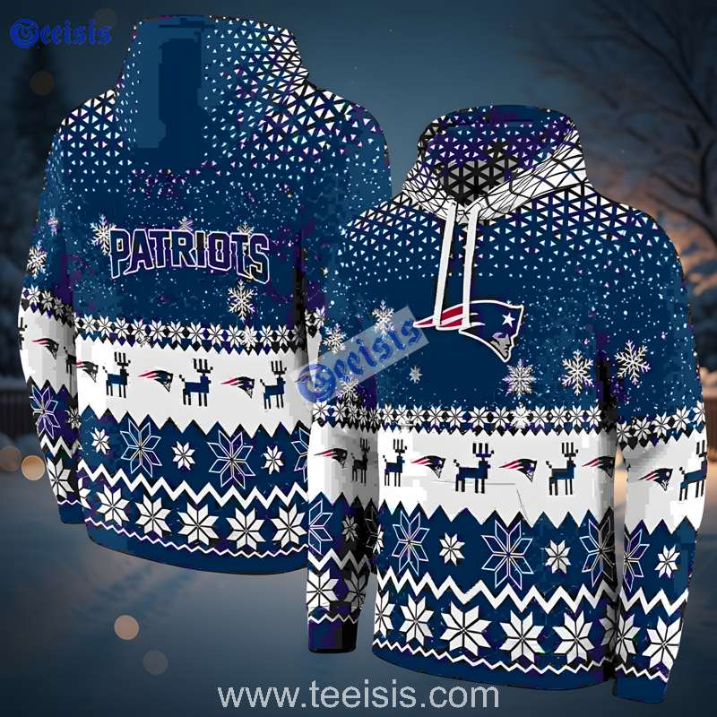 New England Patriots Reindeer Motif Xmas 3D Hoodie Costume