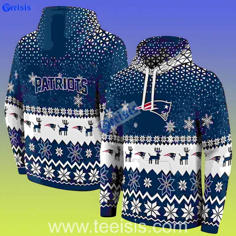 New England Patriots Reindeer Motif Xmas 3D Hoodie Costume